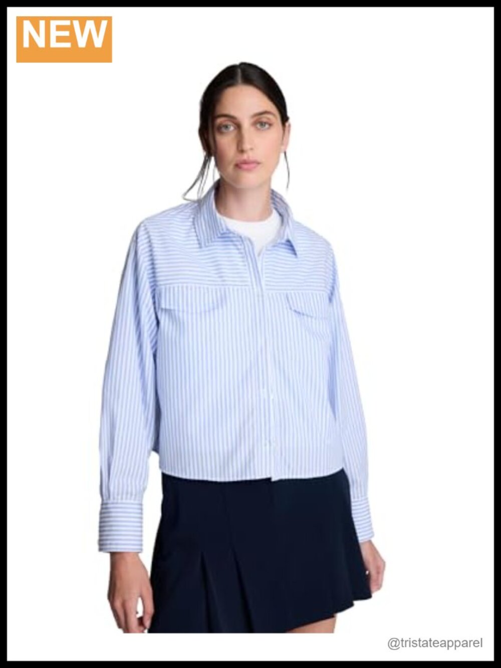 Striped Cotton Button Down Shirt Womens Long Sleeve Collared Office Top